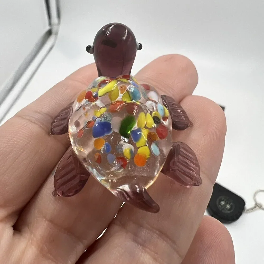MINIATURE Art GLASS Purple Turtle FIGURINE Multicolor Tiny Collectible Trinket - Picture 2 of 6